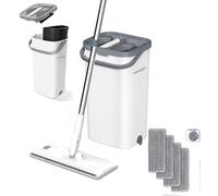 FurnitureXtra Mop and Bucket Set. Microfibre Flat Mop for Wet & Dry with Stainless Steel Handle, Twin Chamber Bucket Suitable for All Floor