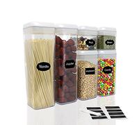 FurnitureXtra Stackable Kitchen Food Storage for Cupboards and Pantries - Clear Plastic Containers with Lids BPA Free Comes with Labels and Markers(Set of 6)