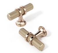 FURNIWARE 10 Pack Champagne Bronze Knurled Cabinet Knobs, Brass Gold T Bar 50mm (1.97 Inch) Single Hole Drawer Handles, Color Combination, Kitchen Cupboard Pulls, Furniture Door Knob for Wardrobe