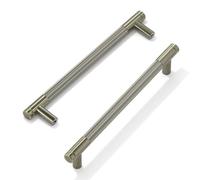 FURNIWARE 10 Pack Shiny Antique Brass Knurled Cabinet Handles, 160mm(6.3 Inch) Hole Center, T-Shaped Kitchen Cupboard Pulls for Drawer Dresser, Cupboard, Wardrobe