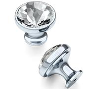 FURNIWARE 10 PCS Crystal Cabinet Knobs with 2 Sizes Screws, 34.2mm Drawer Handles, Elegant Clear Diamond Chrome, Silver Single Hole for Kitchen Cabinets, Drawer Dresser, Cupboard, Wardorbe