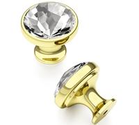 FURNIWARE 10 PCS Crystal Cabinet Knobs with 2 Sizes Screws, 34.2mm Drawer Handles, Elegant Diamond Gold, Clear Single Hole for Kitchen Cabinets, Drawer Dresser, Cupboard, Wardorbe