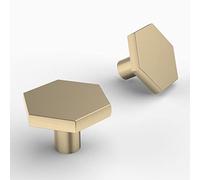 FURNIWARE 12 pcs Hexagon Brass Cabinet Knobs Pulls Handles, 34mm Drawer Pulls Door Handles, Furniture Cupboard Drawer Cupboard Dresser Handles and Knobs for Kitchen Dresser Drawer Bathroom