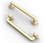 FURNIWARE Pack of 10 Cabinet Handles, Furniture Handles, Borehole Spacing, 128 mm, Kitchen Handles, Drawer Handles, Brushed Brass Handles, Brushed Kitchen Cabinets