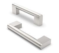 FURNIWARE Pack of 5 Stainless Steel Furniture Handles, 96 mm Hole Spacing, Brushed Satin Nickel, Cabinet Handles