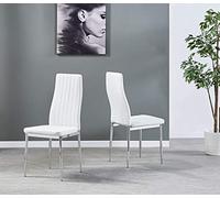 FURNIZONE MONZA DINING CHAIRS SET OF 2 FAUX LEATHER WITH CHROME METAL LEGS (White)