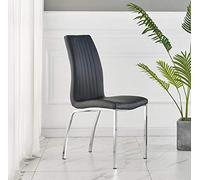 FURNIZONE SET OF 2 MODALUX DINING CHAIRS FAUX LEATHER WITH CHROME METAL LEGS (Black)
