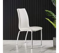 FURNIZONE SET OF 2 MODALUX DINING CHAIRS FAUX LEATHER WITH CHROME METAL LEGS (White)