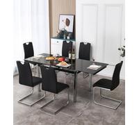 Furnizone UK Grande 6-8 Seater Extending Dining Table And 6 Isaac Black Faux Leather Chairs