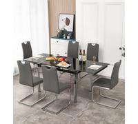 Furnizone UK Grande 6-8 Seater Extending Dining Table And 6 Isaac Grey Faux Leather Chairs