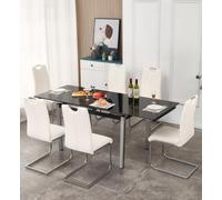 Furnizone UK Grande 6-8 Seater Extending Dining Table And 6 Isaac White Faux Leather Chairs