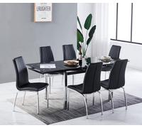 Furnizone UK Grande 6-8 Seater Extending Dining Table And 6 Modalux Black Faux Leather Chairs