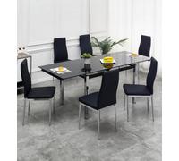 Furnizone UK Grande 6-8 Seater Extending Dining Table And 6 Monza Black Faux Leather Chairs