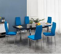 Furnizone UK Grande 6-8 Seater Extending Dining Table And 6 Monza Blue Velvet Chairs