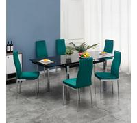 Furnizone UK Grande 6-8 Seater Extending Dining Table And 6 Monza Green Velvet Chairs