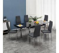 Furnizone UK Grande 6-8 Seater Extending Dining Table And 6 Monza Grey Faux Leather Chairs