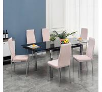Furnizone UK Grande 6-8 Seater Extending Dining Table And 6 Monza Pink Velvet Chairs