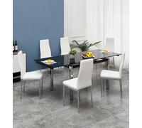 Furnizone UK Grande 6-8 Seater Extending Dining Table And 6 Monza White Faux Leather Chairs