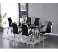 Furnizone UK Grande 6-8 Seater Extending Dining Table And 6 Vienna Black Faux Leather Chairs