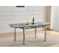 Furnizone UK Grande 6-Seater Sintered Stone Grey Marble-Effect And Chrome Metal Legs Dining Table