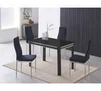 Furnizone UK Milano 4-Seater Black Glass Dining Table And 4 Monza Black Velvet Chairs
