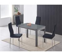 Furnizone UK Milano 4-Seater Grey Glass Dining Table And 4 Monza Black Velvet Chairs