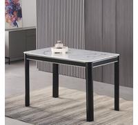 Furnizone UK Milano 4-Seater White Marble-Effect Glass Dining Table And 4 Modalux White Faux Leather Chairs