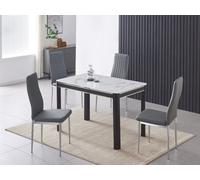 Furnizone UK Milano 4-Seater White Marble-Effect Glass Dining Table And 4 Monza Grey Faux Leather Chairs