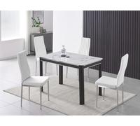 Furnizone UK Milano 4-Seater White Marble-Effect Glass Dining Table And 4 Monza White Faux Leather Chairs