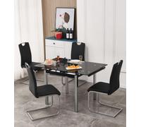 Furnizone UK Piccolo 4-Seater Extending Dining Table And 4 Isaac Black Faux Leather Chairs