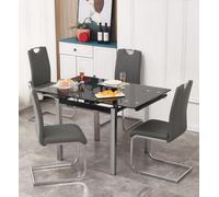 Furnizone UK Piccolo 4-Seater Extending Dining Table And 4 Isaac Grey Faux Leather Chairs