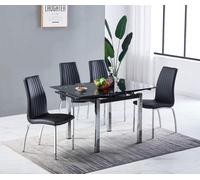 Furnizone UK Piccolo 4-Seater Extending Dining Table And 4 Modalux Black Faux Leather Chairs