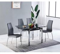 Furnizone UK Piccolo 4-Seater Extending Dining Table And 4 Modalux Grey Faux Leather Chairs