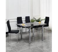 Furnizone UK Piccolo 4-Seater Extending Dining Table And 4 Monza Black Faux Leather Chairs
