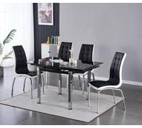 Furnizone UK Piccolo 4-Seater Extending Dining Table And 4 Vienna Black Faux Leather Chairs