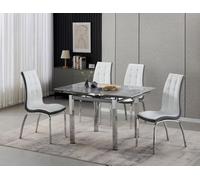 Furnizone UK Piccolo 4-Seater Sintered Stone Extending Dining Table And 4 Vienna White Faux Leather Chairs