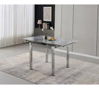Furnizone UK Piccolo 4-Seater Sintered Stone Grey Marble-Effect And Chrome Metal Legs Dining Table