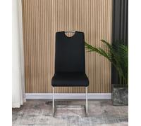 Furnizone UK Set Of 2 Dining Chairs - Isaac Modern Dining Chairs - Black Faux Leather Chrome Legs Dining Chairs - Kitchen Dining Room Chairs