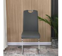 Furnizone UK Set Of 2 Dining Chairs - Isaac Modern Dining Chairs - Grey Faux Leather Chrome Legs Dining Chairs - Kitchen Dining Room Chairs