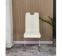Furnizone UK Set Of 2 Dining Chairs - Isaac Modern Dining Chairs - White Faux Leather Chrome Legs Dining Chairs - Kitchen Dining Room Chairs