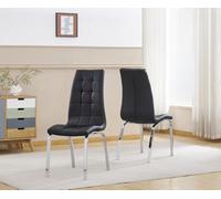Furnizone UK Set Of 2 Dining Chairs - Naples Modern Dining Chairs - Black Faux Leather Chrome Legs Dining Chairs - Kitchen Dining Room Chairs