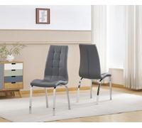 Furnizone UK Set Of 2 Dining Chairs - Naples Modern Dining Chairs - Grey Faux Leather Chrome Legs Dining Chairs - Kitchen Dining Room Chairs