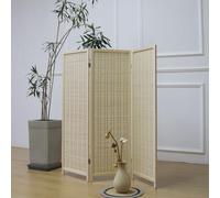 Furnnylane 3 Panel Bamboo Room Divider Short Folding Screen Divider,Double Sided Bamboo Divider Screen for Room Separation,Beige,120 cm H x 117 cm W