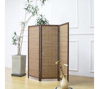 Furnnylane 3 Panel Bamboo Room Divider Short Folding Screen Divider,Double Sided Bamboo Divider Screen for Room Separation,Brown,120 cm H x 117 cm W