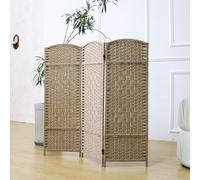 Furnnylane 3 Panel Light Brown Rattan Divider Short Room Partition Screen,Double Sided Short Folding Divider for Room Separation,120 cm Tall