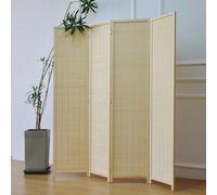 Furnnylane 4 Panel Bamboo Room Divider and Folding Panel Screen,Bamboo Panel Divider for Room Separation,Beige,170 cm H x 156 cm W