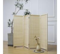 Furnnylane 4 Panel Bamboo Room Divider Short Folding Screen Divider,Double Sided Bamboo Divider Screen for Room Separation,Beige,120 cm H x 156 cm W