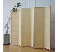Furnnylane 6 Panel Bamboo Room Divider and Folding Panel Screen,Bamboo Panel Divider for Room Separation,Beige,170 cm H x 234 cm W