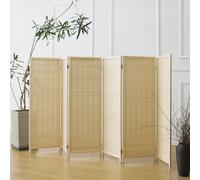 Furnnylane 6 Panel Bamboo Room Divider Short Folding Screen Divider,Double Sided Bamboo Panel Divider for Room Separation,Beige,120 cm H x 234 cm W