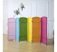 Furnnylane 6 Panel Colorful Rattan Divider Short Room Partition Screen,Double Sided Short Folding Divider for Room Separation,120 cm Tall